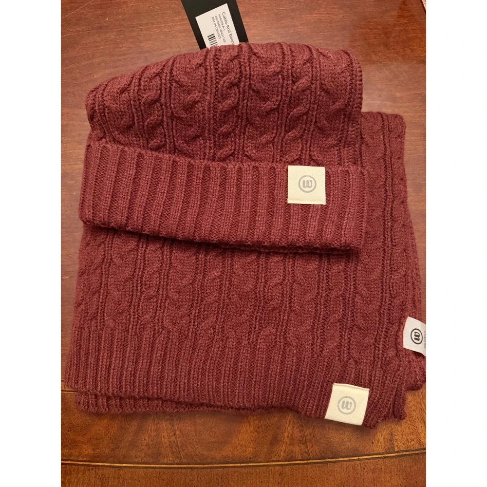 NWT Wantable Cable Knit Beanie and Scarf Set Burgundy Wine Wool Blend